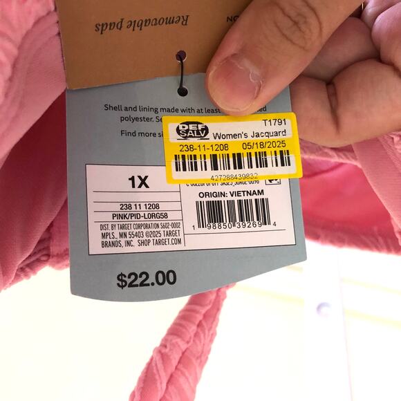 Shade & Shore NWT Women's Pink Jacquard Bikini Top Size 1X - Picture 4 of 8